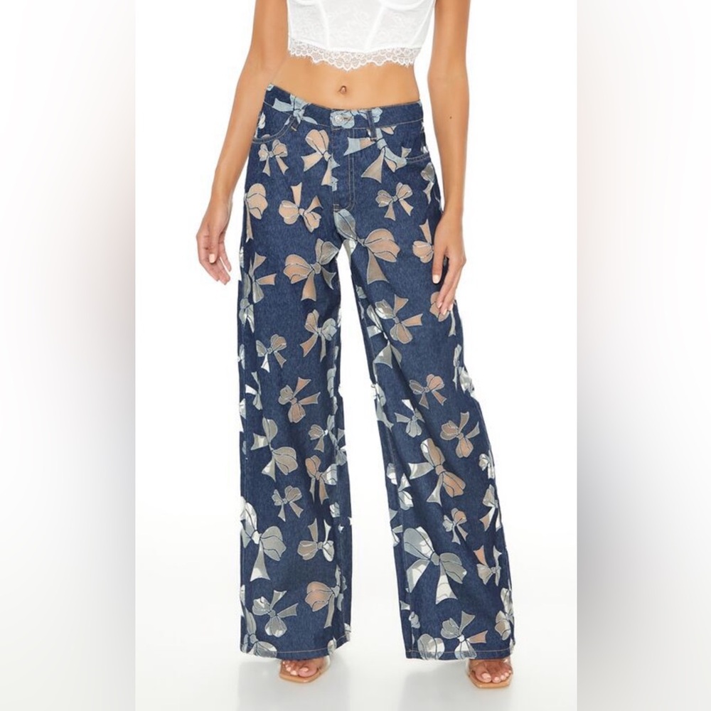 Bow Print High Rise Jeans